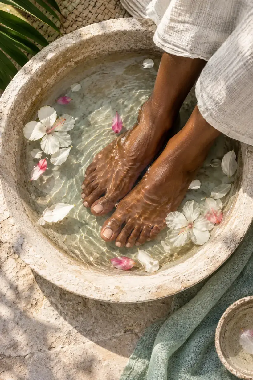 Feet resting during a gentle wellness ritual
